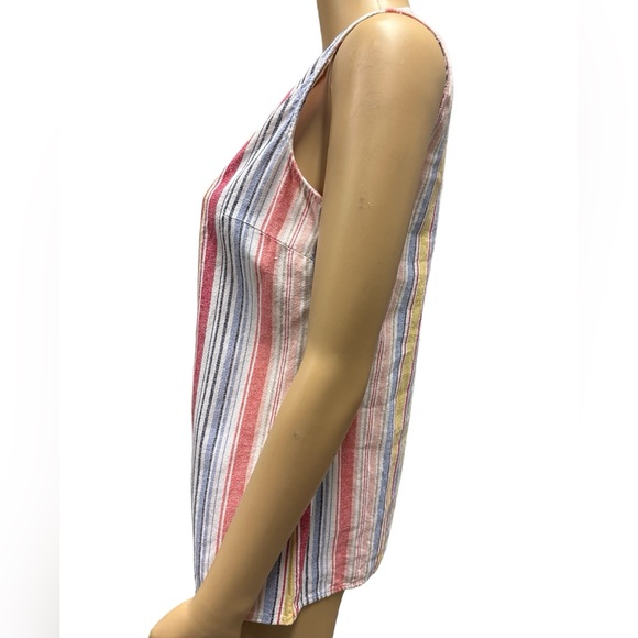 Chloe + Rene Linen Striped Embellished Gold Ring Neckline Sleeveless Blouse S - Picture 4 of 10